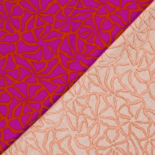 Preview: Musselin - Dorina Flowers - rotorange/fuchsia