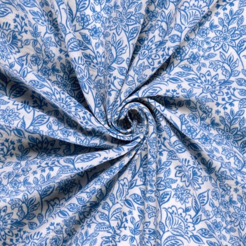 RESTSTÜCK 0,70m !!! - Musselin - Blue Garden - offwhite/blue