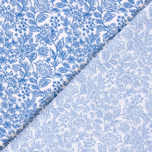 Preview: RESTSTÜCK 0,70m !!! - Musselin - Blue Garden - offwhite/blue