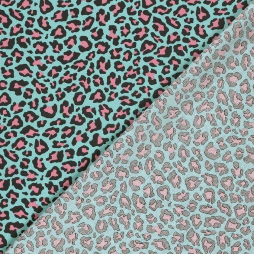 Preview: Baumwoll Popeline - Annabel Leo - türkis/schwarz/rosa