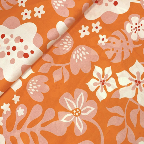 Preview: RESTSTÜCK 1,70m !!! - Bio Baumwoll Satin - Fiori - Col. 01 orange - Al Lago - Hamburger Liebe - Albstoffe