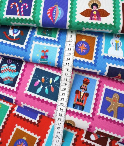 Preview: RESTSTÜCK 0,30m !!! - Bio Sweat - Stamps Col. 4 red - Christmas - Hamburger Liebe - Albstoffe