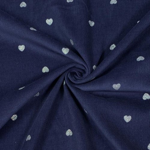 Feincord - Herzen - dunkelblau