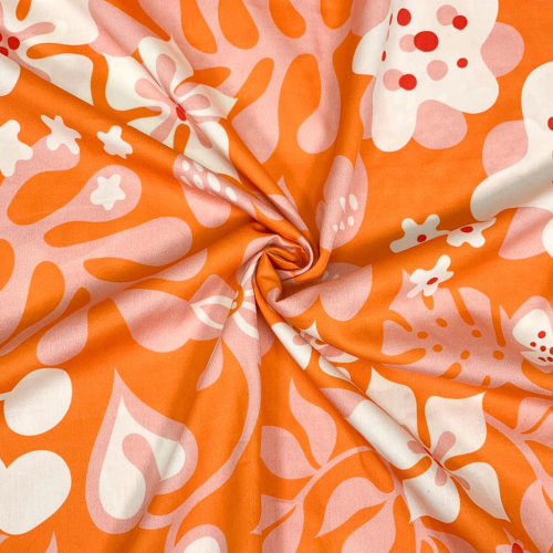 Preview: RESTSTÜCK 1,70m !!! - Bio Baumwoll Satin - Fiori - Col. 01 orange - Al Lago - Hamburger Liebe - Albstoffe