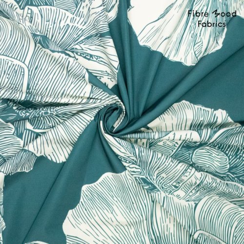 Preview: Baumwollgemisch - Trench water resistant - Flower - petrol - Fibremood No. 39