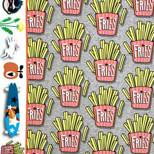 Preview: RESTSTÜCK 1,0m !!! - Bio Sweat - OMG Fries - Col. 02 - grau - Classic No. 1 - Hamburger Liebe - Albstoffe