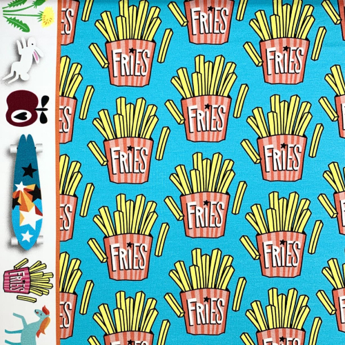 Preview: RESTSTÜCK 0,90m !!! - Bio Sweat - OMG Fries - Col. 01 - türkis - Classic No. 1 - Hamburger Liebe - Albstoffe