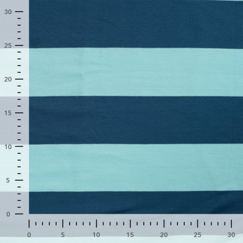 Preview: French Terry - Blockstreifen - denim/türkis