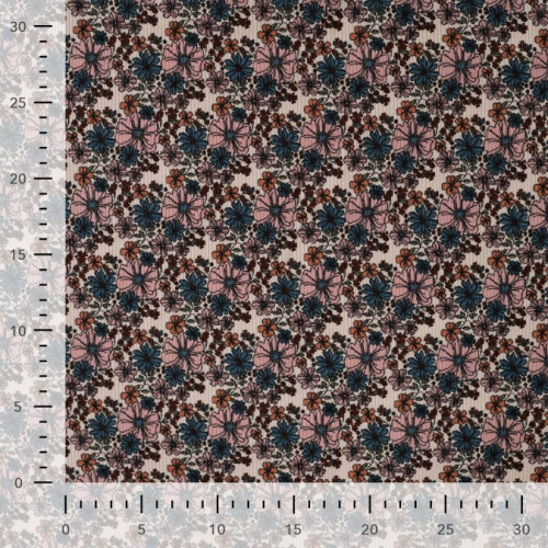 Rib Jersey - Topsy Flowers - sand/petrol/rose