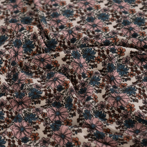 Rib Jersey - Topsy Flowers - sand/petrol/rose