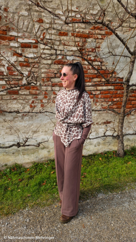 Jacquard Jersey - Emily Leo - peppercorn/naturweiß