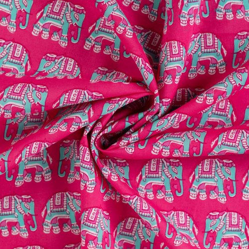 Baumwoll Voile - Elephant - fuchsia/türkis