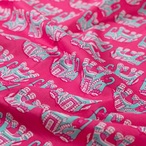 Preview: Baumwoll Voile - Elephant - fuchsia/türkis