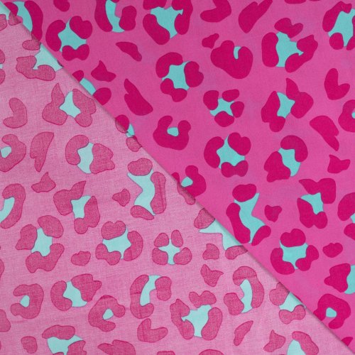 Baumwoll Voile - Ansas Leo - fuchsia/türkis