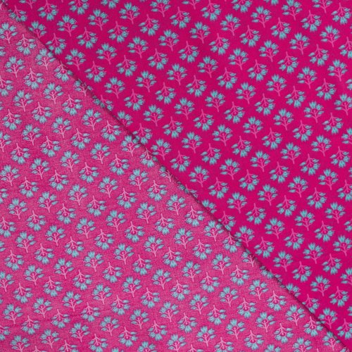 Baumwoll Voile - Charline Flowers - fuchsia/türkis