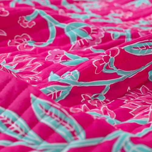 Preview: Doubleface Baumwoll Stepper - Delara Flower - fuchsia/türkis