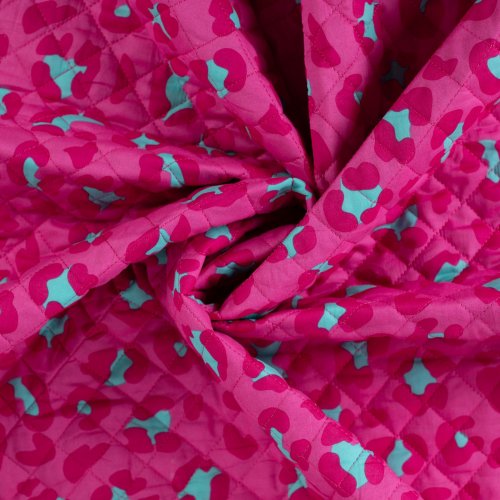 Preview: Doubleface Baumwoll Stepper - Leo Blumen - pink/türkis