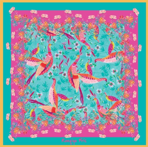 Viskose Panel - Birds - türkis/fuchsia