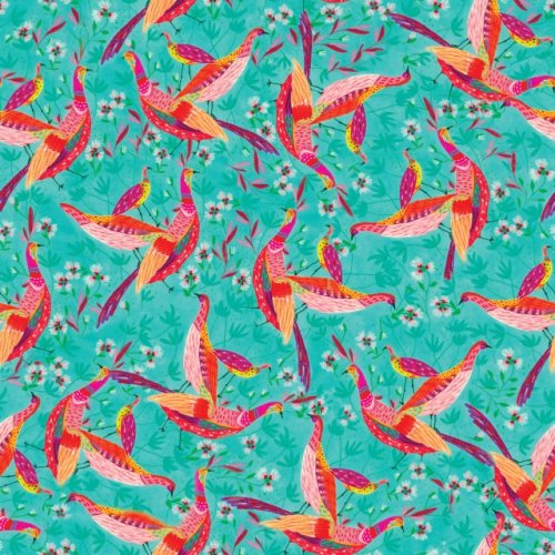 Viskose - Small Birds - türkis