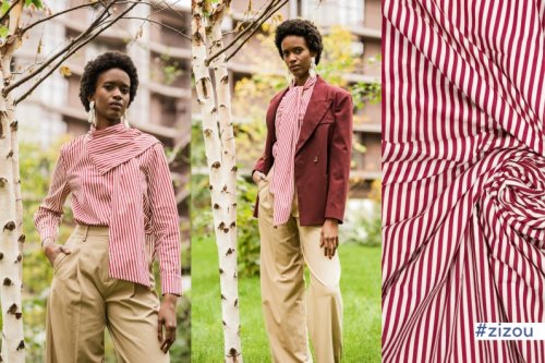 Baumwoll Popeline - Streifen - rot - Fibremood No. 36