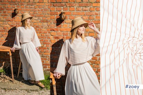 Baumwoll Popeline - stripes - white/orange - Fibremood No. 38