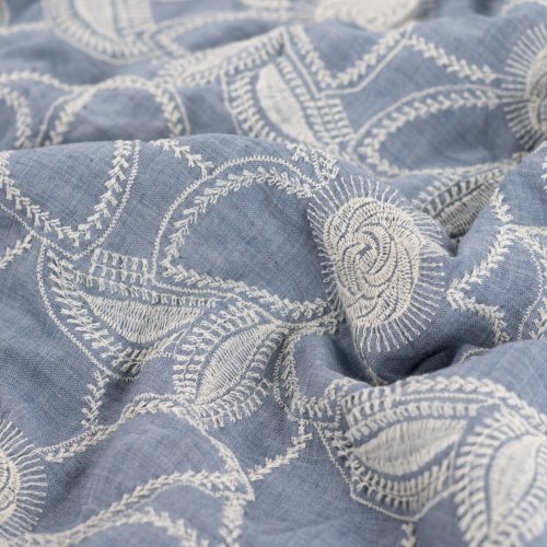 Preview: Baumwoll Webware - Betty Flowers - Embroderie - dusty blue