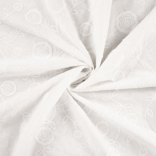 Baumwolle - bestickt - Alette Rose - weiß