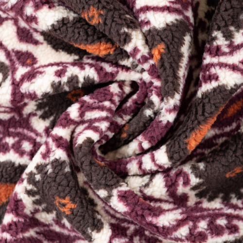 Preview: Teddy Plüsch - Mantelstoff - Paisley - bordeaux