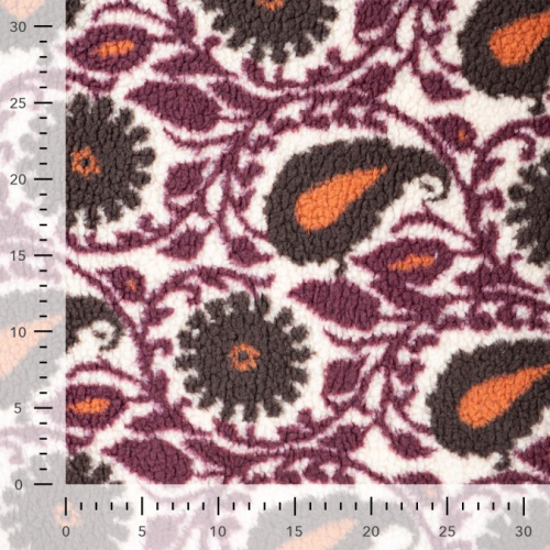 Teddy Plüsch - Mantelstoff - Paisley - bordeaux
