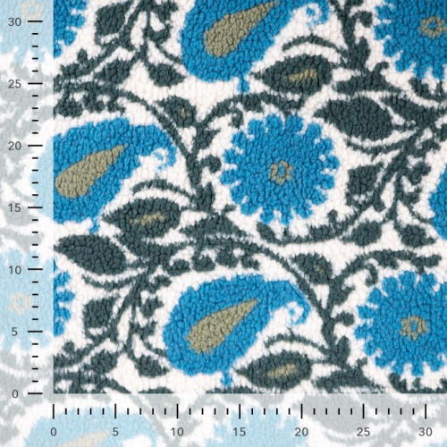 Teddy Plüsch - Mantelstoff - Paisley - petrol