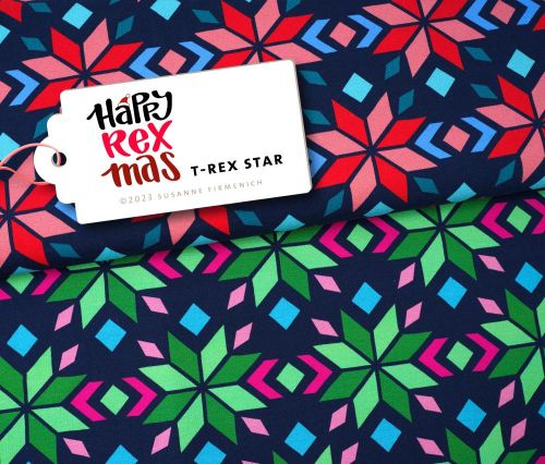 Preview: RESTSTÜCK 1,70m !!! - Bio Jersey - T-REX Star - Col. 01 blue navy/red - REXmas - Hamburger Liebe - Albstoffe