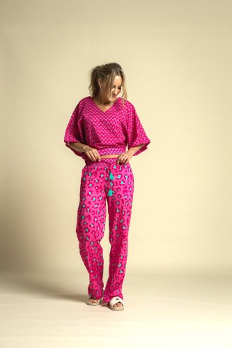 Preview: Baumwoll Voile - Charline Flowers - fuchsia/türkis