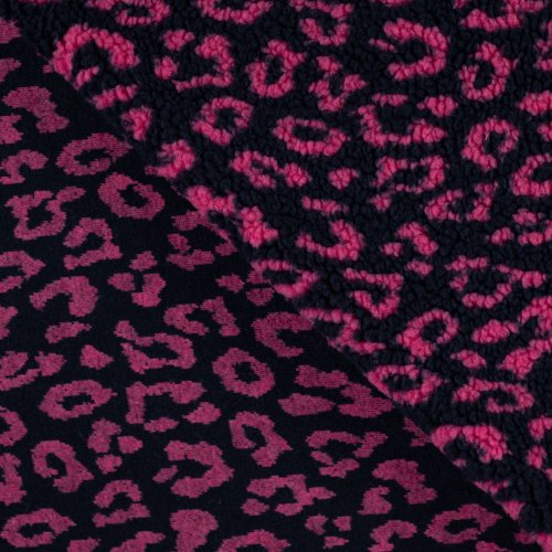 Preview: Teddy Plüsch - Mantelstoff - Maxime Leo - dark navy/fuchsia
