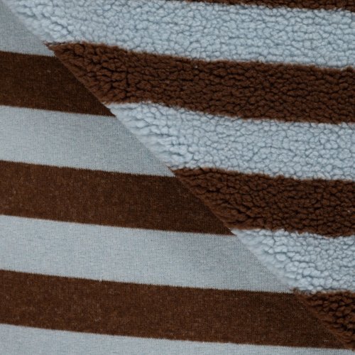 Preview: Teddy Plüsch - Mantelstoff - Leska Streifen - hellblau/brown