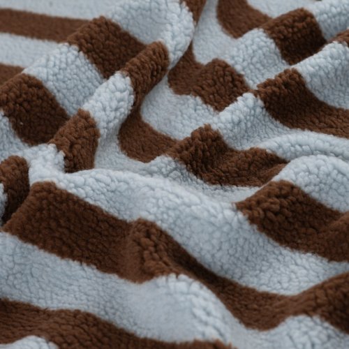Teddy Plüsch - Mantelstoff - Leska Streifen - hellblau/brown