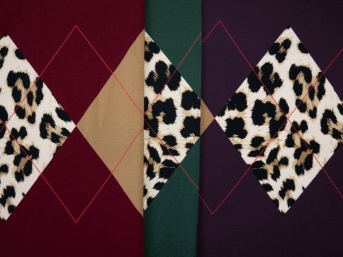 French Terry - Panel - Argyle Leo Rauten - burgundy - Geoluxe by Ki-ba-doo - Swafing