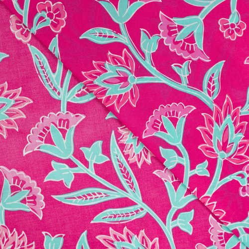 Baumwoll Voile - Annabella Flowers - fuchsia/türkis