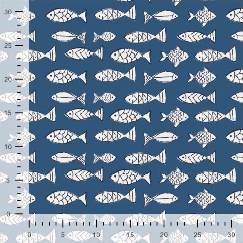 Preview: Baumwoll Voile - Fumi Fish - blue/white