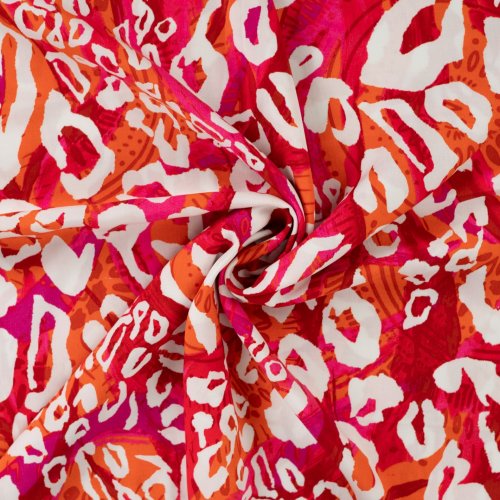 Viskose Popeline - Abstrakt Leo - orange/offwhite/pink