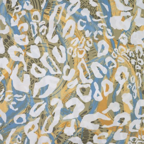 Preview: Viskose Popeline - Abstrakt Leo - olive/offwhite/hellblau