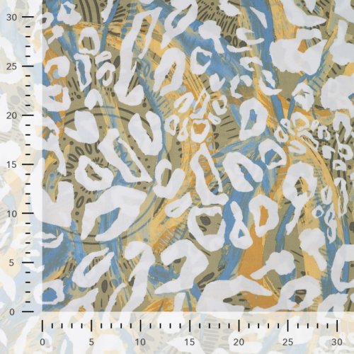 Viskose Popeline - Abstrakt Leo - olive/offwhite/hellblau