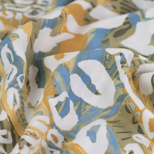Preview: Viskose Popeline - Abstrakt Leo - olive/offwhite/hellblau