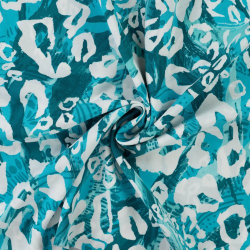 Viskose Popeline - Abstrakt Leo - türkis/offwhite/petrol