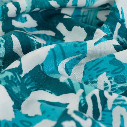 Preview: Viskose Popeline - Abstrakt Leo - türkis/offwhite/petrol
