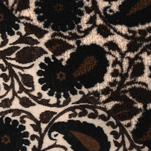 Preview: Teddy Plüsch - Mantelstoff - Paisley - dark brown