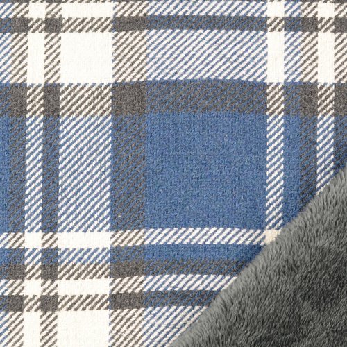 Mantelstoff mit Fellabseite - Karo Pepper - jeansblau