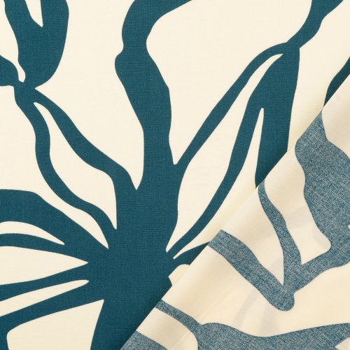 Preview: Viskose Popeline - Abstract Jungle - petrol/creme