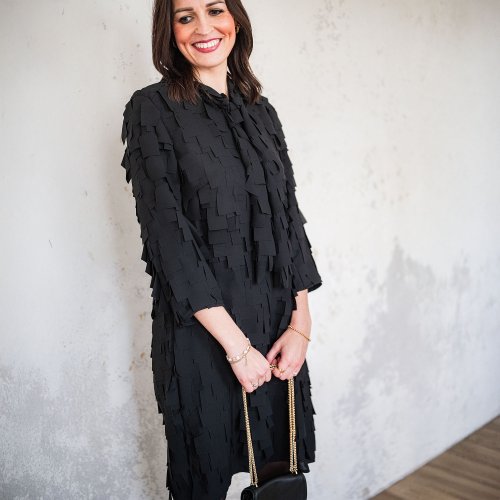 Preview: Chiffon - mit Fransen - black