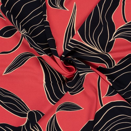 Viskosesatin - matt - Maila Flowers - red/black