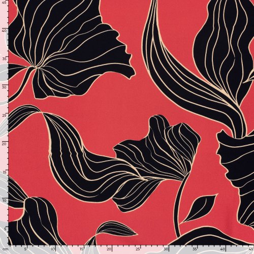 Viskosesatin - matt - Maila Flowers - red/black